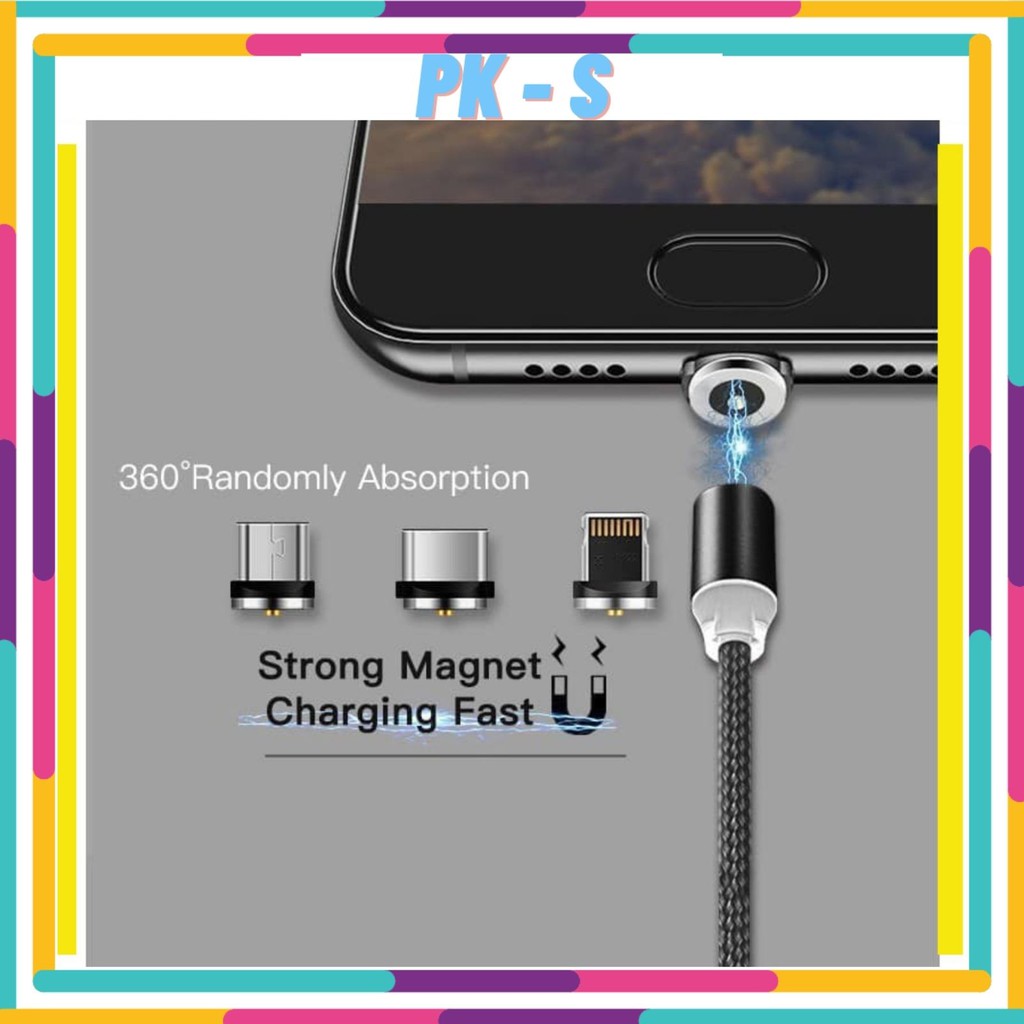 Dây Cáp Sạc Iphone Dây Dù Lightning Micro Type C cáp nam châm 3 đầu