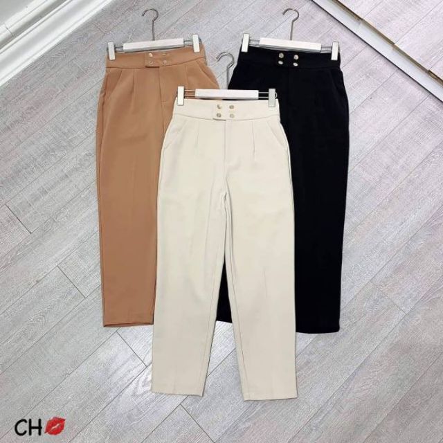 [AN MỘC] Quần Bagy Nữ Cạp Cao Phối 4 Cúc Bấm Che Bụng Tôn Dáng