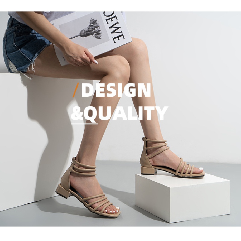 Giày Sandal Cao Gót Hở Ngón Mũi Vuông Màu Trơn Thời Trang Mùa Hè Cho Nữ