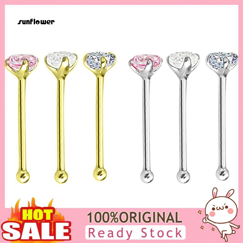 Set 3 Khuyên Mũi Bằng Thép Không Gỉ Đính Đá Cá Tính Thời Trang