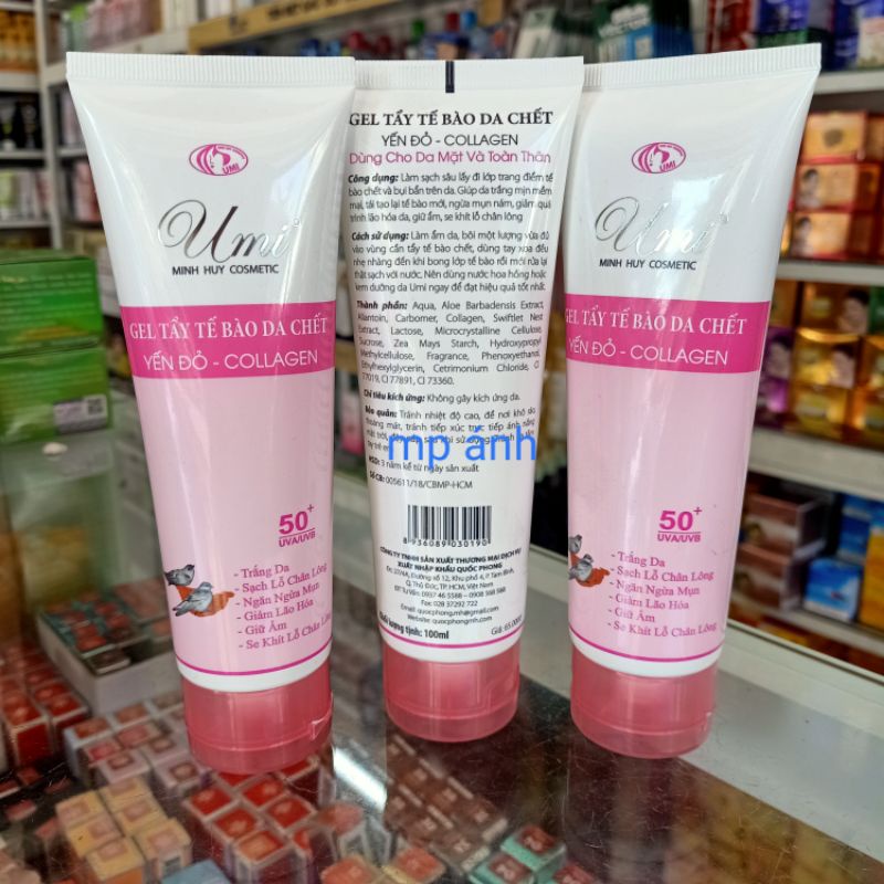 Gel tẩy tế bào da chết umi collagen yến đỏ 100ml