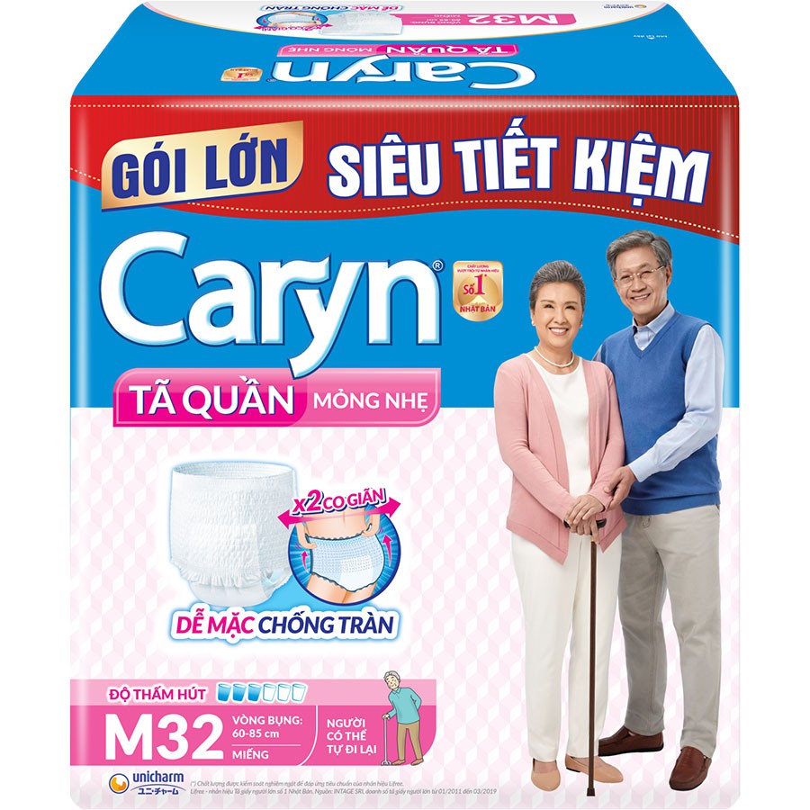 Tã Bỉm Quần Người Lớn Caryn Mỏng Nhẹ Chống Tràn Size M32,L28 Miếng