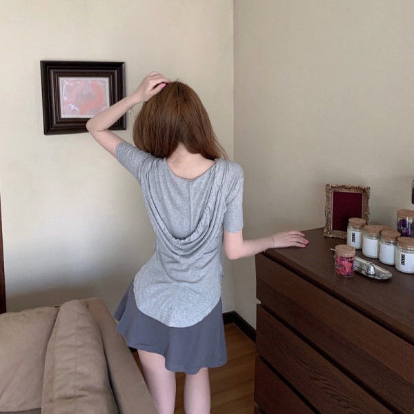 Áo Thun Tay Ngắn Có Nón Trùm Đầu Dáng Ôm Thời Trang Mùa Hè Phong Cách Hàn Quốc Cho Nữ