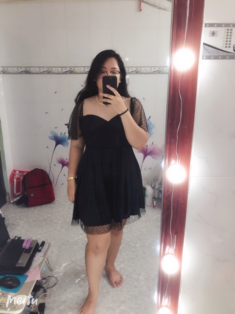 Đầm Nhung Cánh Tiên Lưới Bi Bigsize