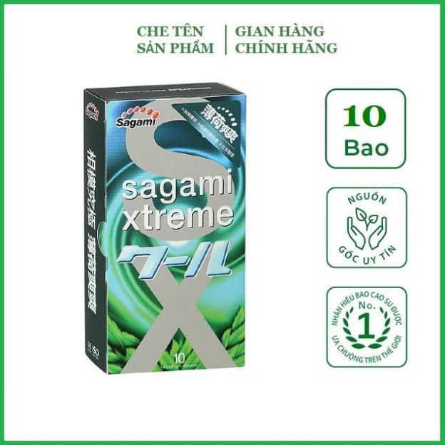 Bao cao su Sagami Xtreme Spearmint - Hương bạc hà - Kéo dài thời gian - Hộp 10 chiếc