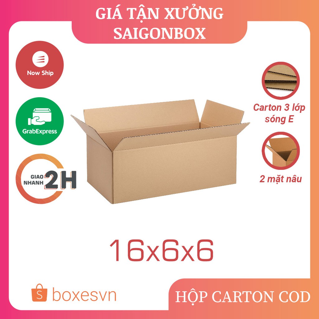 Combo 50 thùng hộp carton size 16x6x6 cm để đóng gói hàng hóa