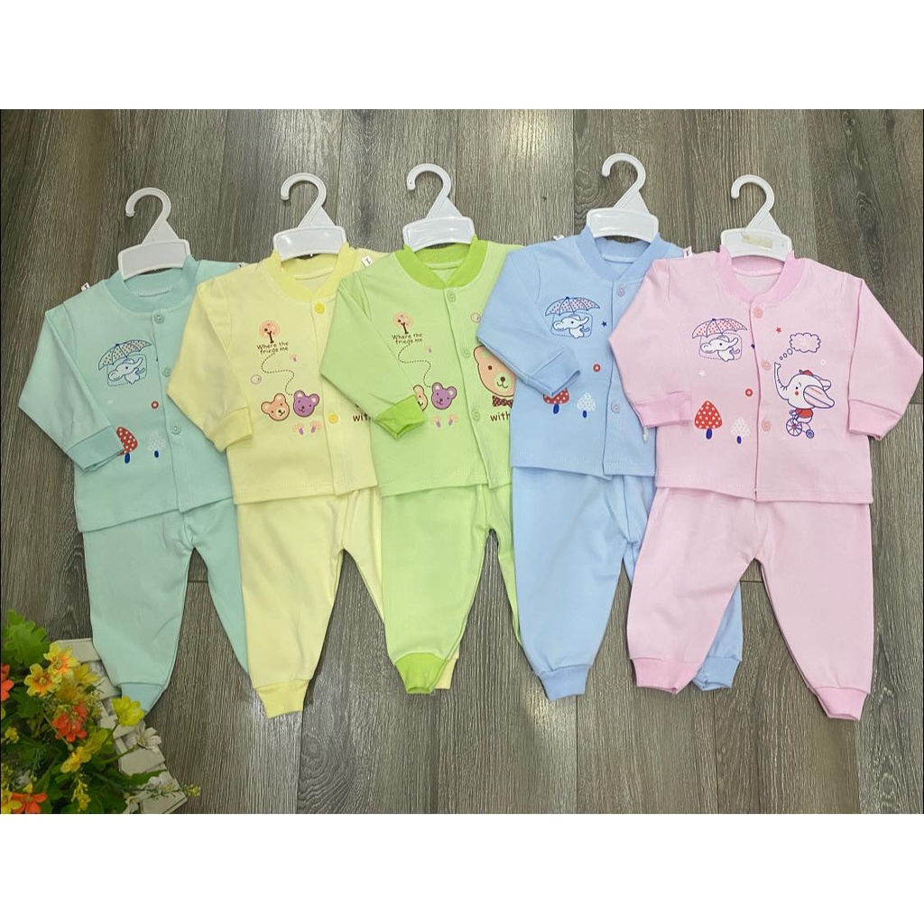 Bộ dài cúc giữa cotton nỉ cho bé sơ sinh