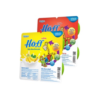 Sữa chua Hoff Vỉ 4 hộp Đủ vị Nguyên bản, Chuối, dâu, táo cho bé (Date 12/2022)