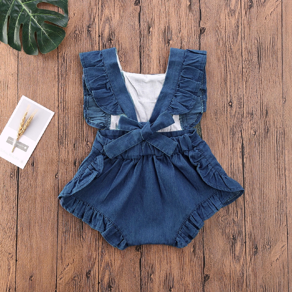 Jumpsuit Denim Cổ Chữ V Cho Bé Gái