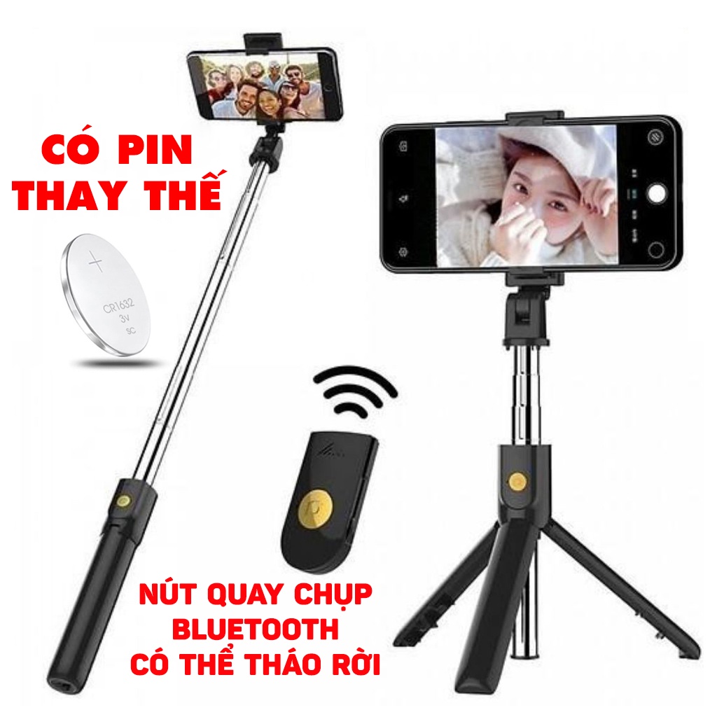 Gậy chụp ảnh 3 chân tự sướng chụp hình selfie kèm nút bluetooth kiêm tripod K07