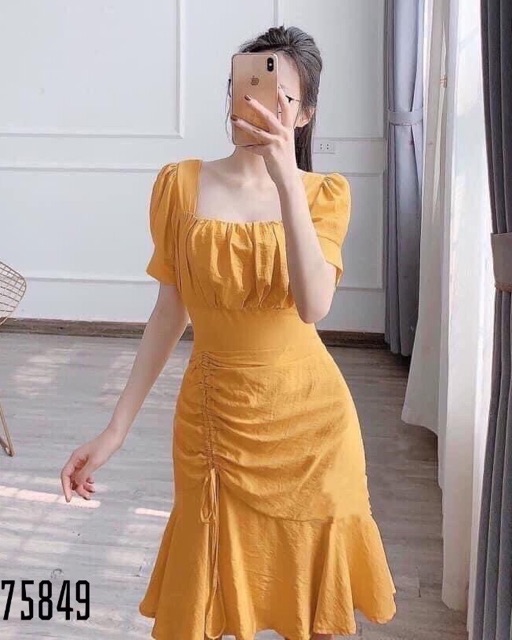 [Kèm ảnh thật]🍒Đầm trắng dự tiệc xoè nhẹ ngực nhún tà rút dây (Free/big size XL, 2XL) | BigBuy360 - bigbuy360.vn