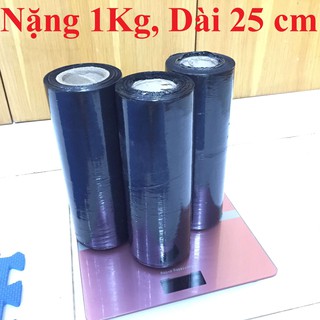 Màng PE đen 25cm, nặng 1Kg, màng PE bọc hàng rất dai, co dãn tốt, quấn hàng, cuốn pallet, hàng hoá, #màng pe cuộn, màng