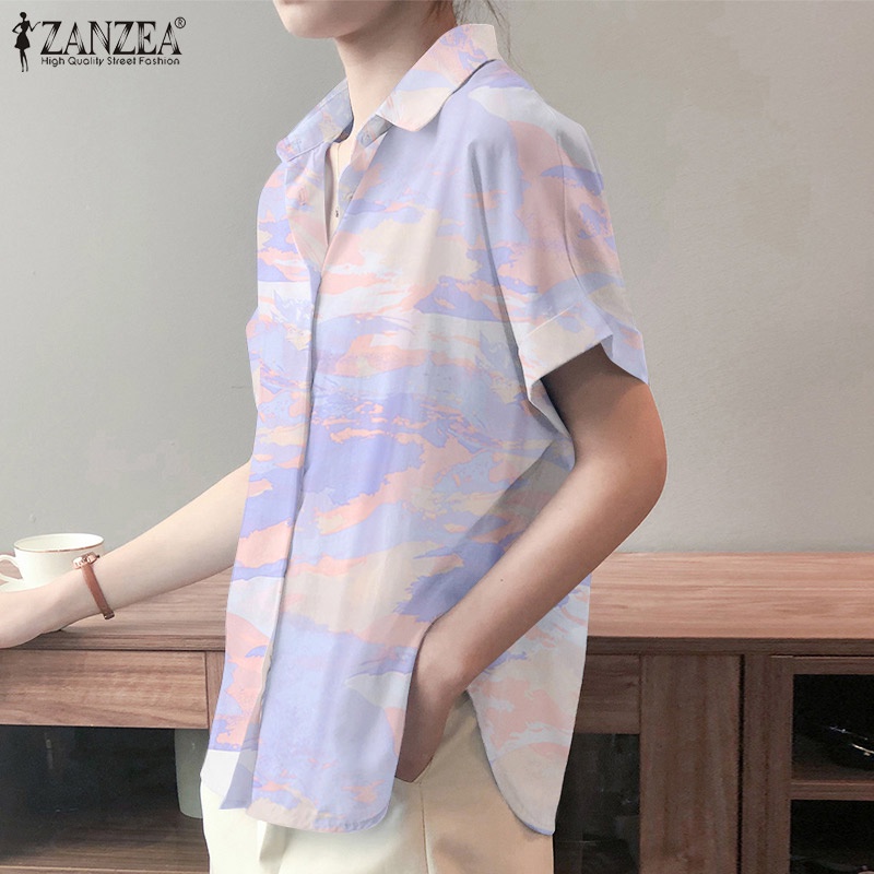 Áo sơ mi ZANZEA tay ngắn phong cách Hàn Quốc trẻ trung năng động dành cho nữ
