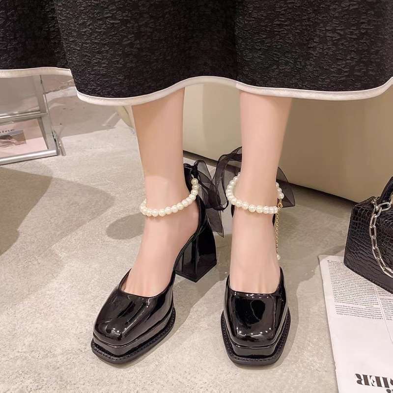 _ Giày lolita nữ quai nơ ngọc tiểu thư sang trọng