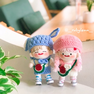 Set outfit cho doll 10cm,15cm,20cm gồm yếm + nón + túi dưa hấu  15cm, 20cm ( CÓ THỂ CHỌN MÀU KHÁC)