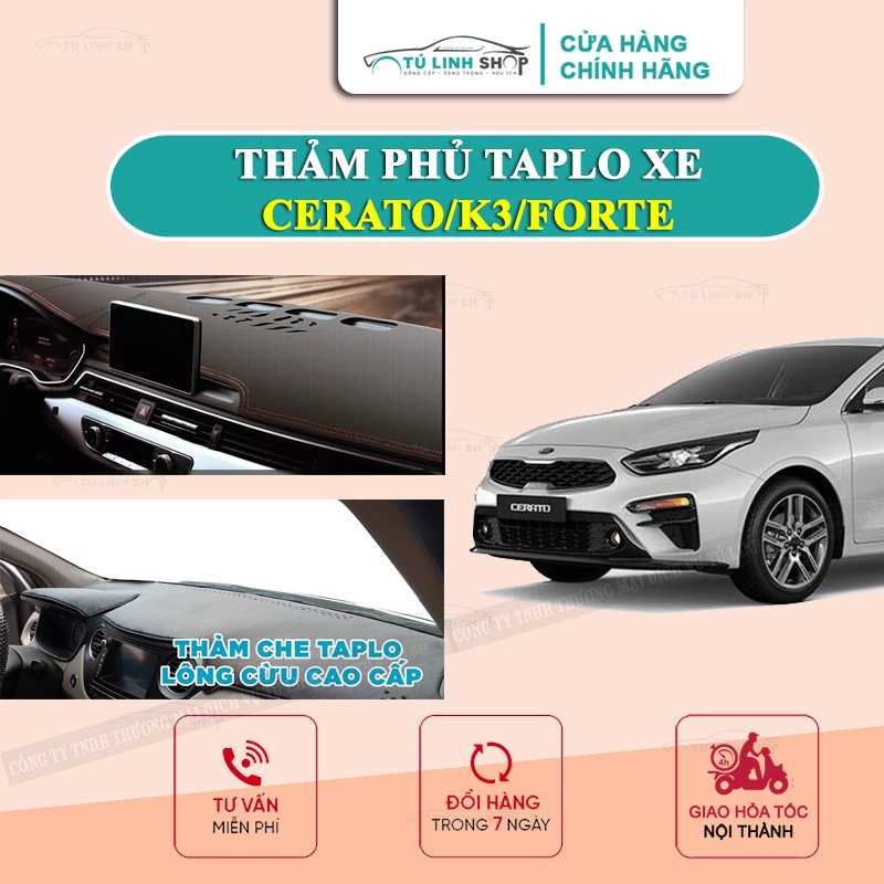 [Mã LIFEAUMAY giảm 10% tối đa 30k đơn 150k] Thảm taplo cho KIA CERATO / Forte / K3 bằng lông Cừu 3 lớp hoặc Da Cacbon