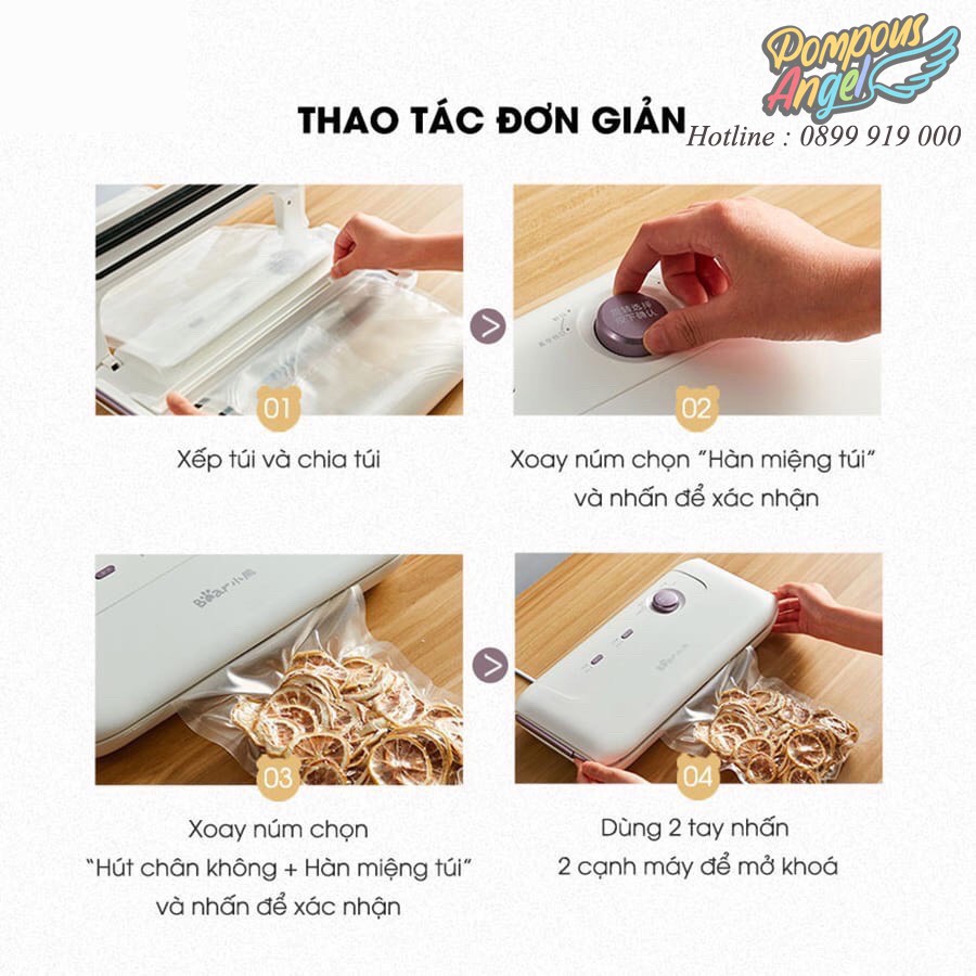 Máy hút chân không và hàn miệng túi BEAR màu trắng cao cấp bảo hành 12 tháng