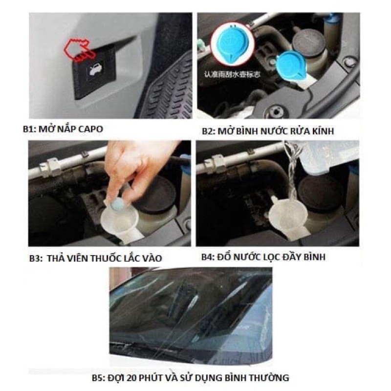Viên sủi rửa kính xe ô tô, lau kính, chùi kính siêu sạch ô tô