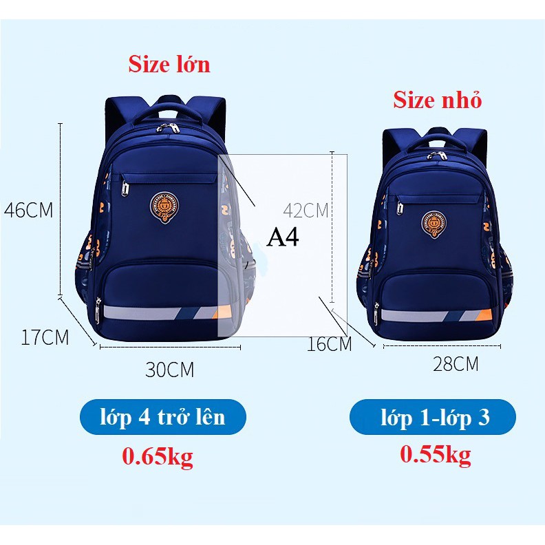 Ba lô học sinh unisex cho học sinh cấp 1 thiết kế đơn giản, chống thấm nước