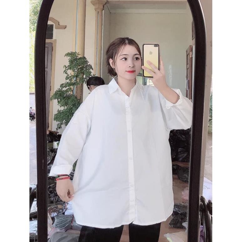 [Rẻ Vô Địch] Áo Sơ Mi Nữ Dài Tay TRƠN Basic Unisex Dáng Rộng Trắng và Đen Kiểu áo sơ mi nữ tay dài form rộng suông 💯 * ྇