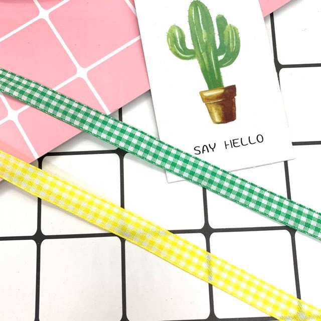 Ruy băng kẻ caro bản 1cm nhiều màu sắc trang trí handmade