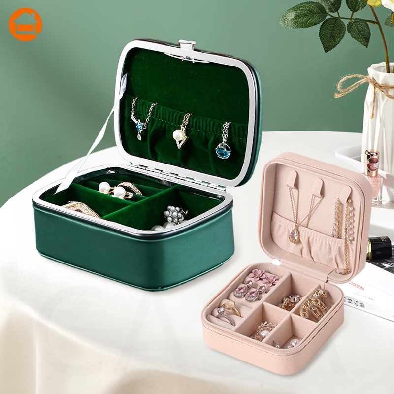 Hộp đựng Trang Sức Dây Kéo Hộp đồ Trang Sức Du Lịch Xách Tay Vòng Cổ Bông Tai Nhung