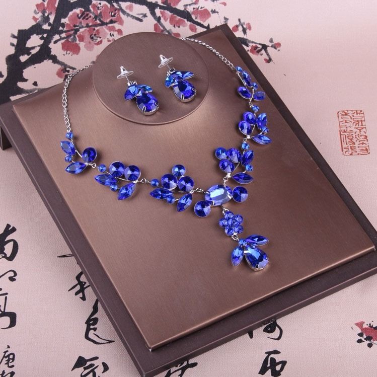 Bộ Dây Chuyền + Bông Tai Đính Đá Zircon Sang Trọng Thời Trang Cho Cô Dâu