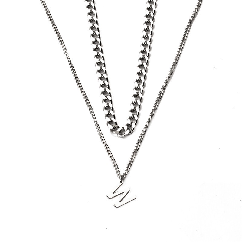 Vòng cổ Hai Lớp Bằng Thép Titan Không Phai Màu In Chữ Đơn Giản Cá Tính