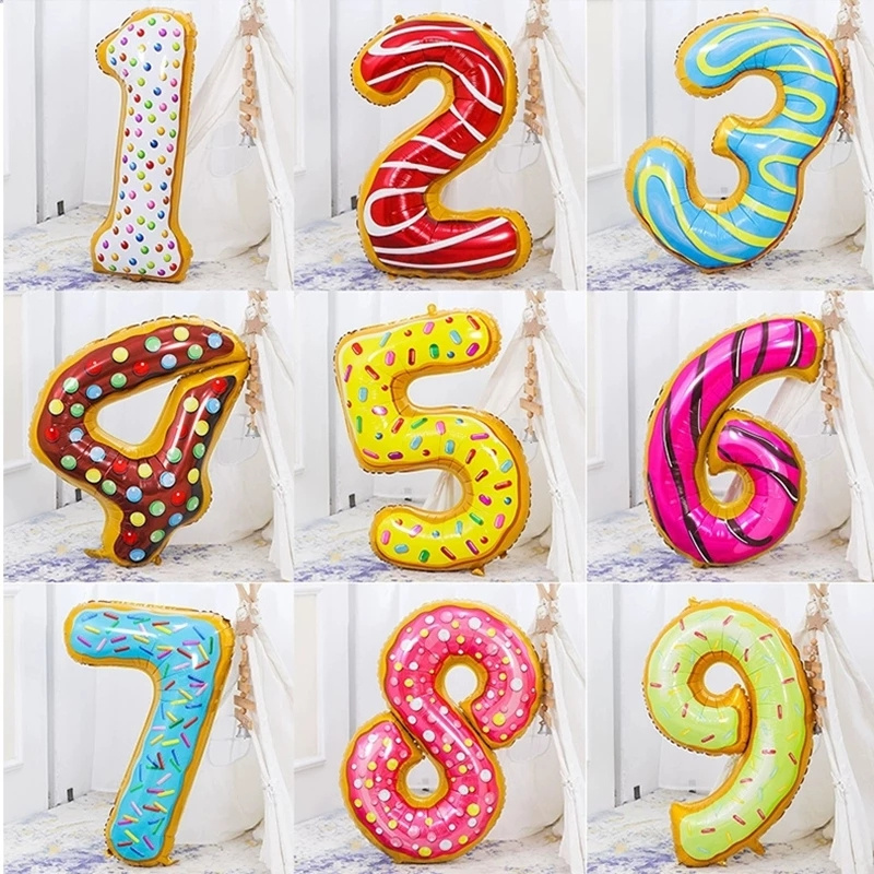 Bong Bóng Nhôm 32 Inch Hình Bánh Donut Và Chữ Số Dùng Trang Trí Tiệc Sinh Nhật