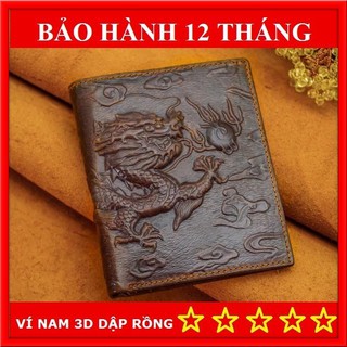Ví nam da bò, bóp nam dáng đứng họa tiết 3d rồng độc đáo – bh 12 tháng.