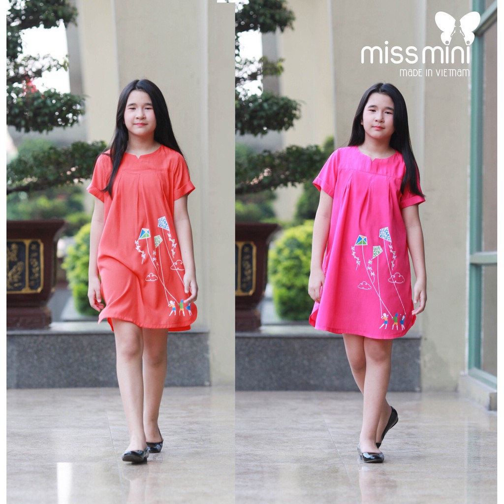 Váy bé gái lanh lụa in thả diều Mss 49 7-8-9-10-11-12 tuổi