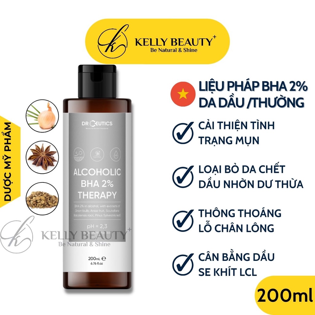 Alcoholic BHA 2% DrCeutics - Giảm Mụn, Ngừa Tái Phát; Loại Bỏ Da Chết, Dầu Thừa; Se Khít LCL | Kelly Beauty