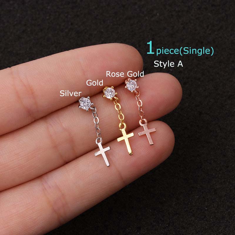 Khuyên Tai Thép Không Gỉ Đính Đá Zircon 20g