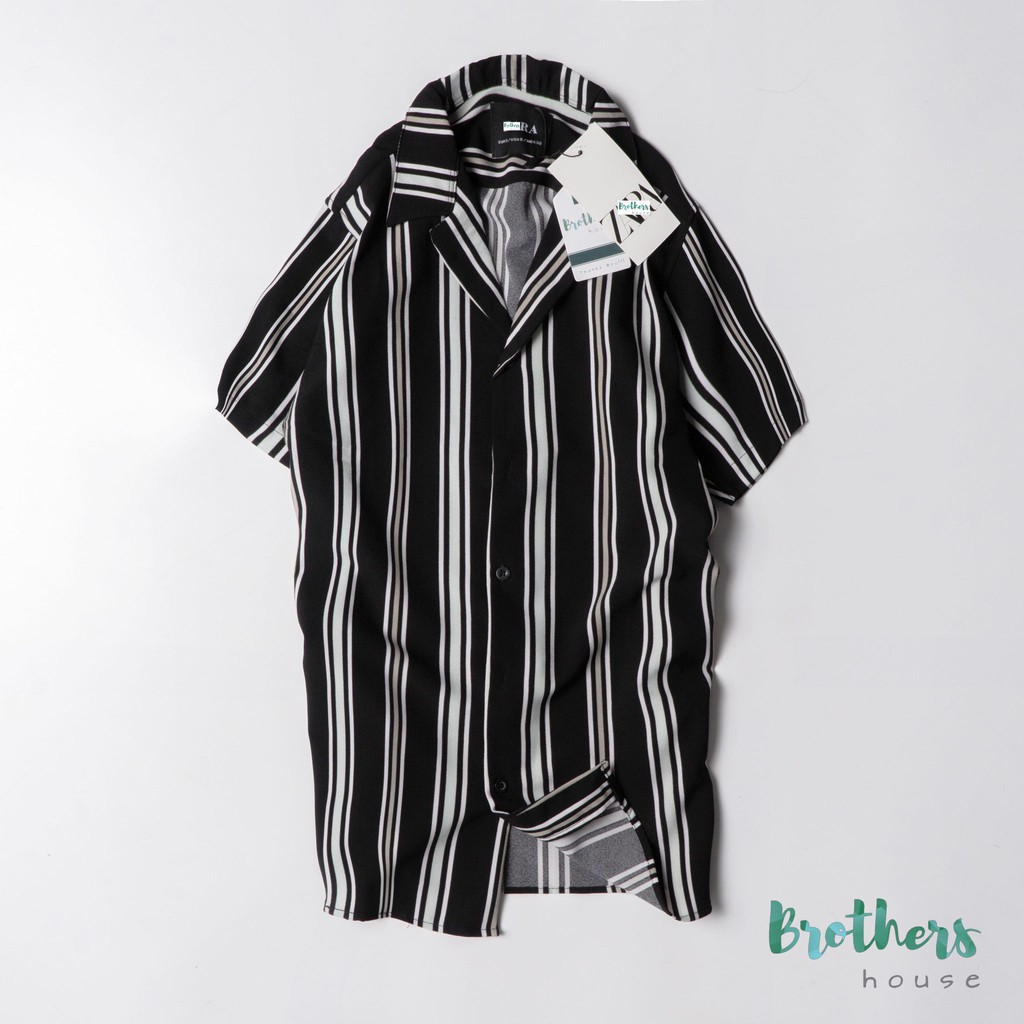 |Cao cấp| Áo sơ mi nam tay ngắn kẻ sọc zara vải lụa, mặc chống nhăn bao mát