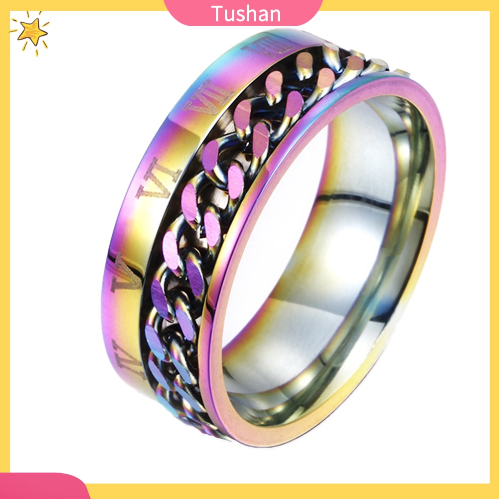 Nhẫn thép titan khắc chữ số La Mã thời trang