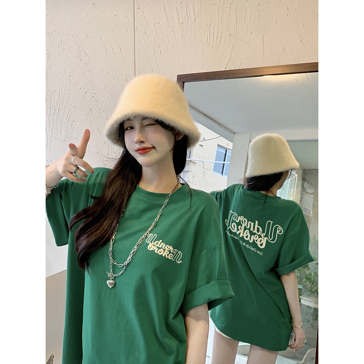 Áo Thun Nữ Ngắn Tay Cổ Tròn In Chữ Thời Trang