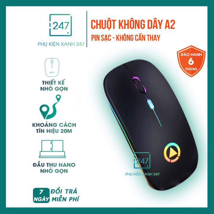 Chuột máy tính không dây đèn led chức năng 𝐏𝐈𝐍 𝐒𝐀̣𝐂 siêu chống ồn, thiết kế mỏng nhẹ - BH 1 ĐỔI 1