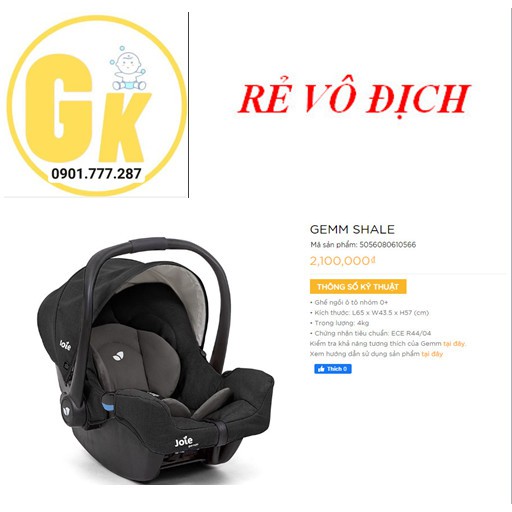 Ghế ngồi ô tô trẻ em Joie Gemm Shale là sản phẩm được thiết kế dành riêng cho trẻ từ sơ sinh đến 13kg