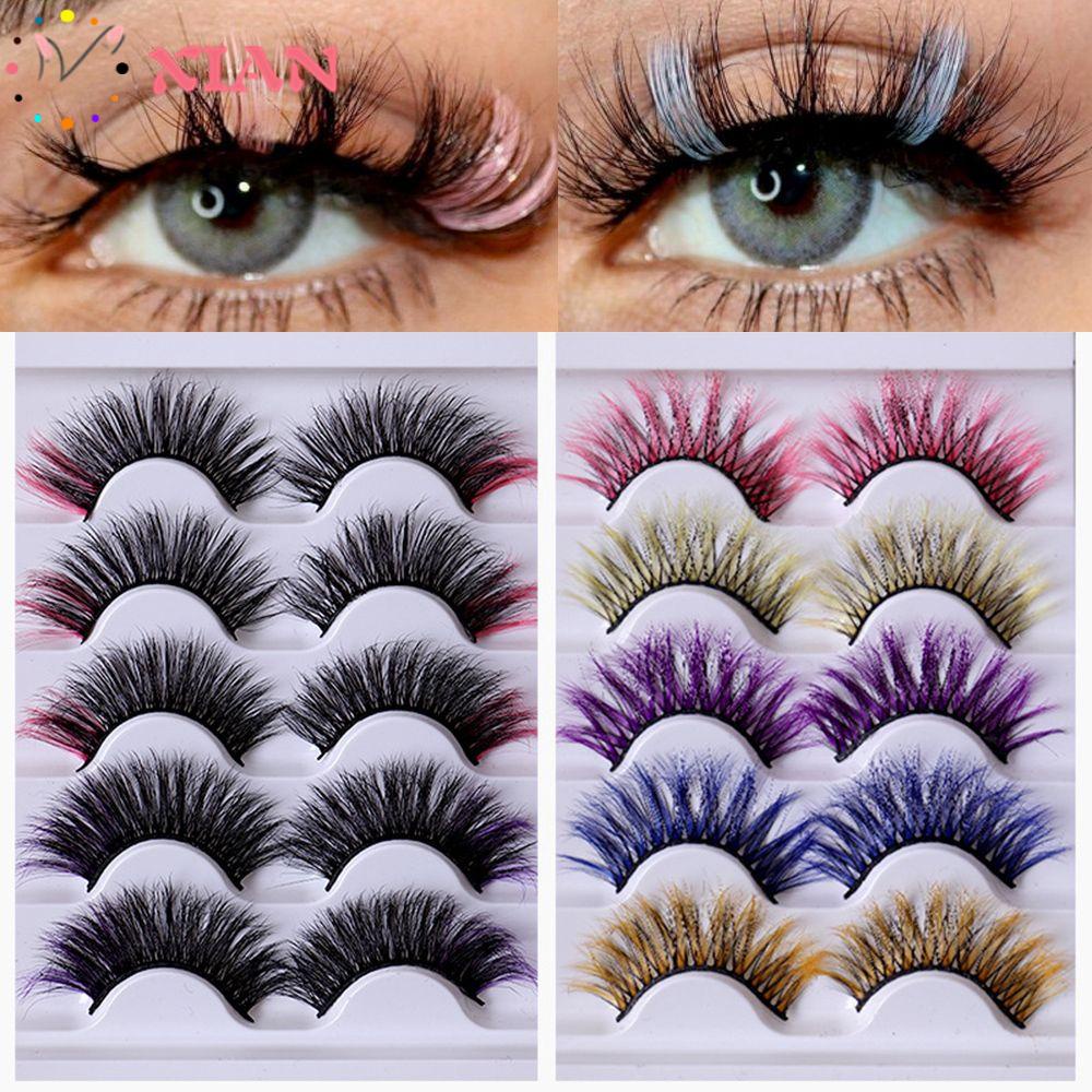 Bộ 5 Cặp Lông Mi Giả Thủ Công Nhiều Màu Sắc Màu Hồng / Xanh Dương / Trắng