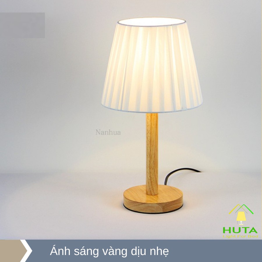 Đèn Ngủ Gỗ Đẻ Bàn Vintage, Tăng Giảm Độ Sáng, Led Vàng Ấm, Chao Vải Xếp Ly, Dùng Decor Phòng Ngủ,Phòng Khách, Mã G4-HUTA