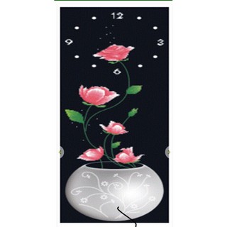 Tranh đính đá đồng hồ hoa hồng lg1039 kt 37x95cm