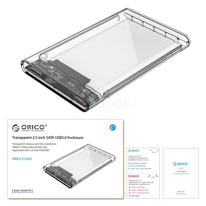 Hộp ổ cứng Hdd Box ORICO 2139U3, 2.5", USB 3.0 - Hàng phân phối chính thức