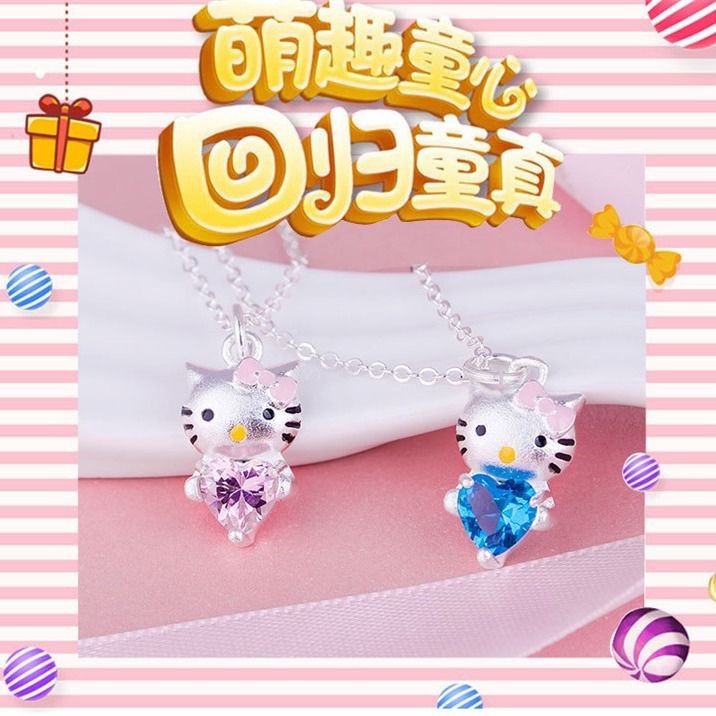 Dây Chuyền Mạ Bạc Mặt Hình Hello Kitty Đính Đá Pha Lê Xinh Xắn