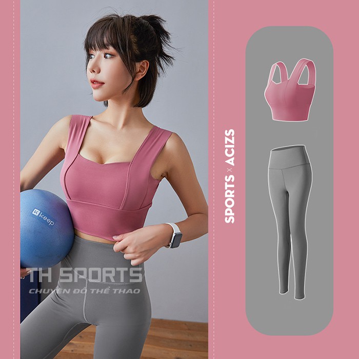 Bộ tập gym yoga earobic cho nữ - Đồ tập gym gym nữ có lót ngực chống sốc khi tập luyện TH Sports