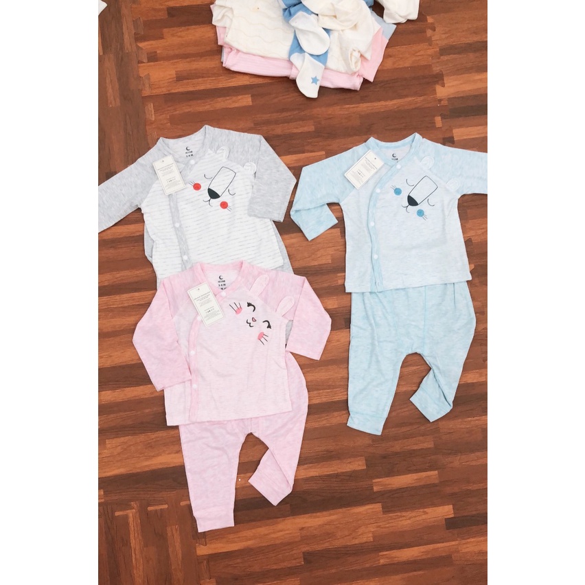 Bộ sơ sinh Moon vải peptit size 0/3,3/6m cho bé trai,bé gái