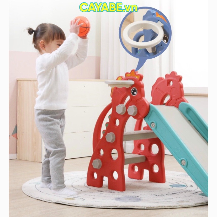Cầu trượt và cột bóng rổ CAYABE Holla tên lửa cho bé màu xanh