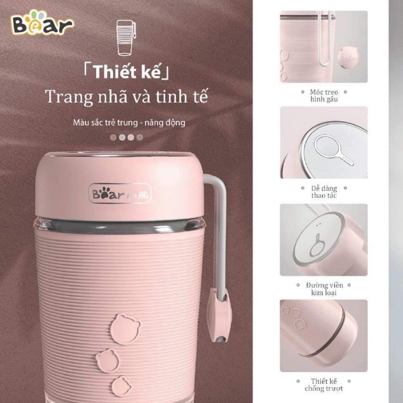 Cốc xay sinh tố sạc pin mini cầm tay Bear LLJ-B03C1 Chính hãng, Bảo hành 12 tháng