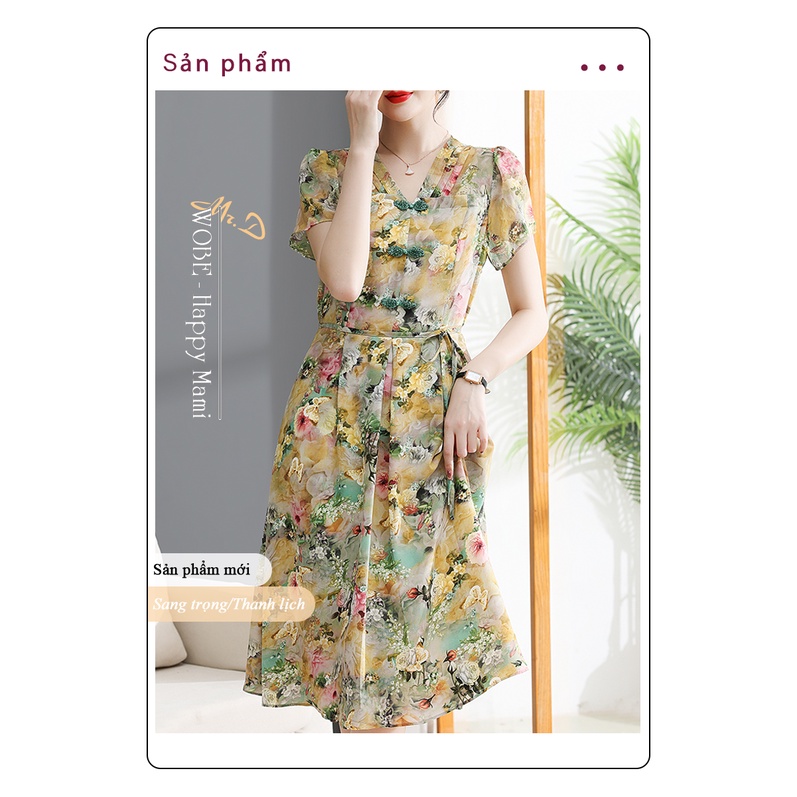 Đầm trung niên cho mẹ sang trọng bigsize cao cấp dự tiệc thiết kế dáng xòe in hoa đẹp P07 - WB WOMAN &amp; BEAUTY