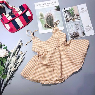 Áo 2 Dây Baby Doll Kẻ Caro