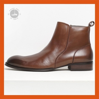[CAO CẤP] Giày boot da nam công sở khóa kéo CHELSEA ZIP NÂU da thật mũi nhọn đế khâu Văn phòng Sartorial Bảo hành 1 năm